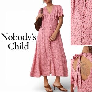 Nobody’s Child vintage inspired pink rosebud floral midi dress Size 10